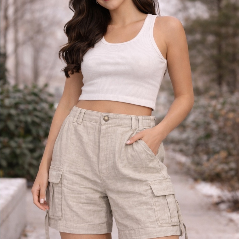 Women's Beige Cargo Shorts